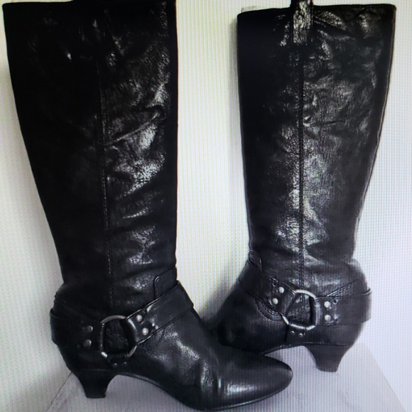 Frye Steffi Pull On Harness  Biker Kitten Heel Grey Boots - Picture 5 of 16